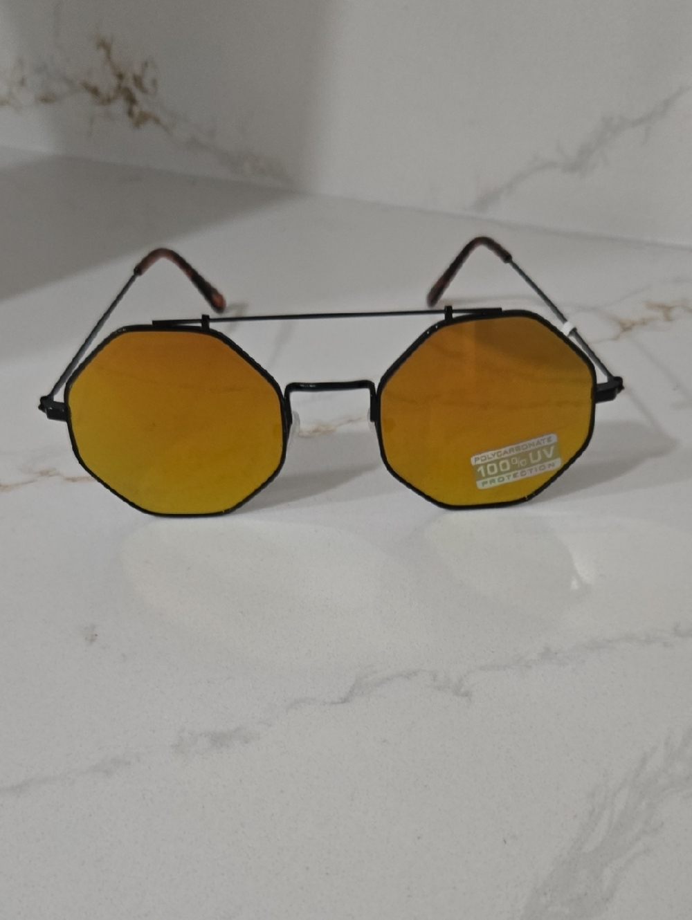 Octagonal Round Frame Sunglasses - Amber Lenses